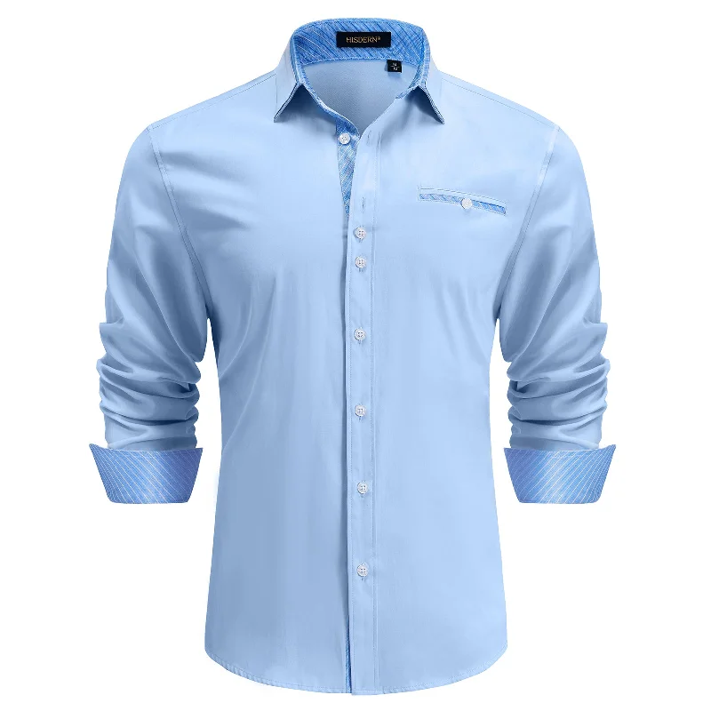 Men's Dress Shirt with Pocket - A-08 LIGHT BLUE/BLUE