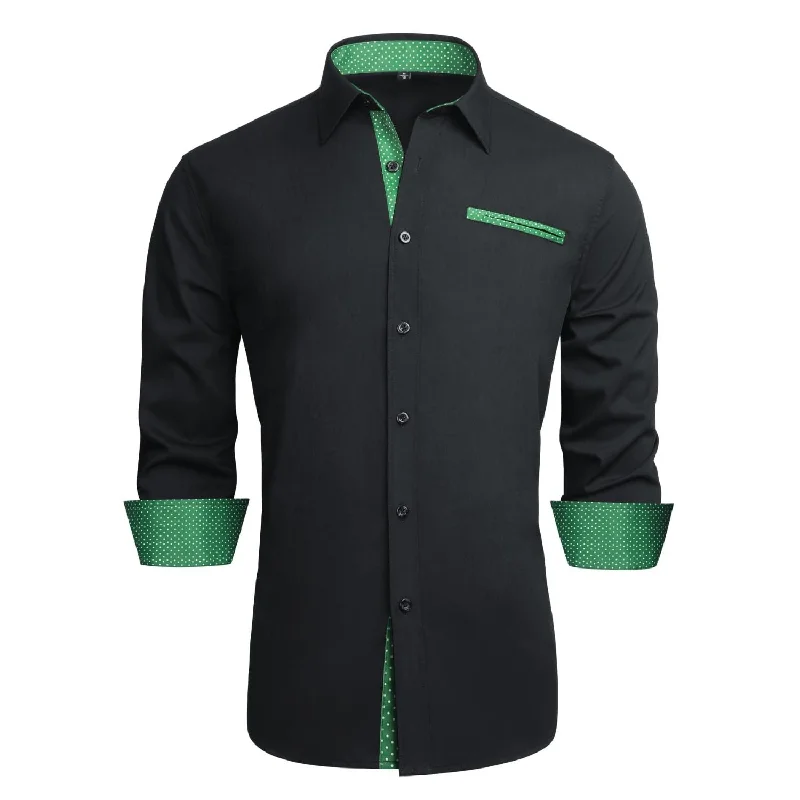 Men's Patchwork Dress Shirt with Pocket - A-BLACK/GREEN