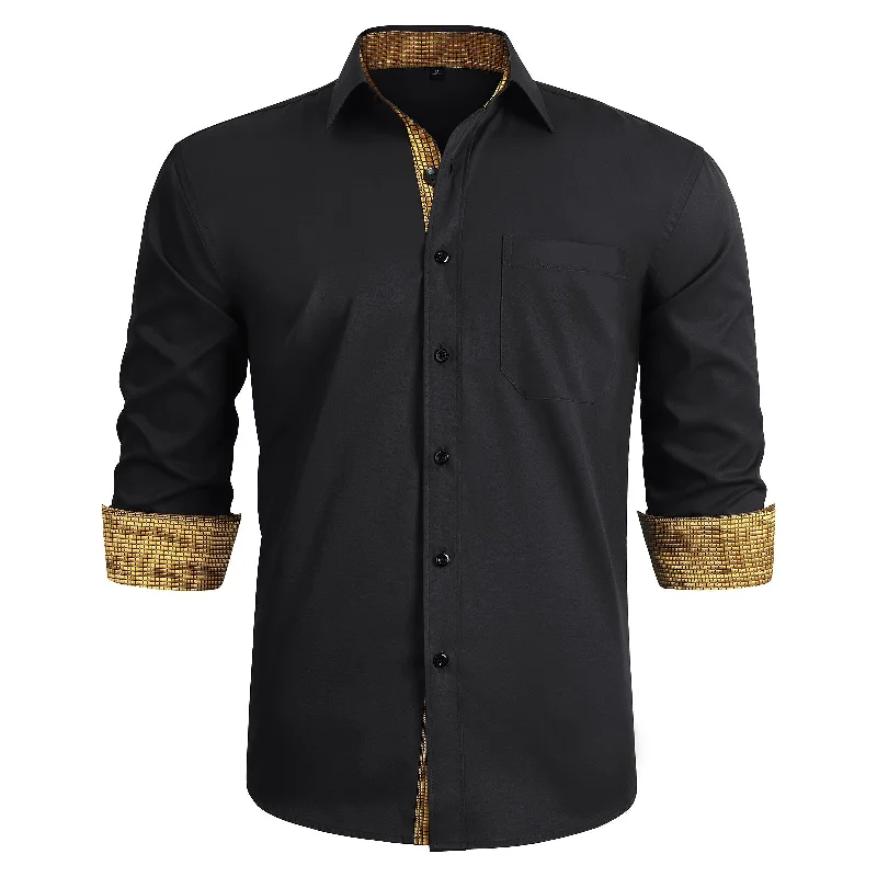 Exquisite Tailoring Men's Button Down Contrast Color Dress Shirt - BLACK & GOLD