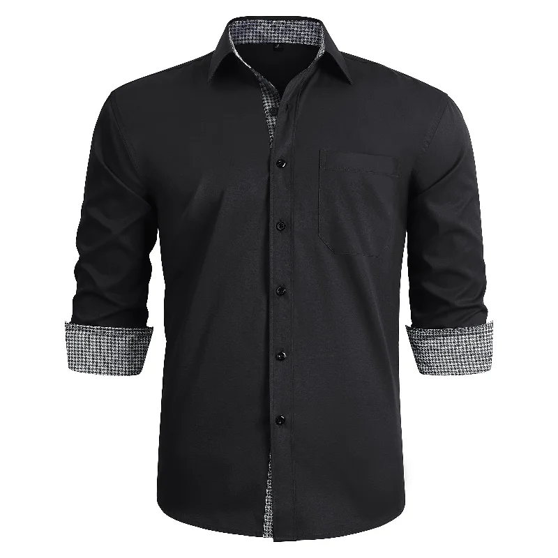 Men's Patchwork Dress Shirt with Pocket - BLACK/GREY