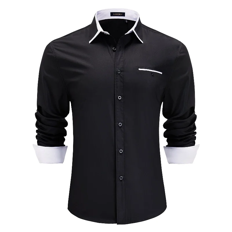 New Design Men's Classic Dress Shirt with Pocket - BLACK/WHITE