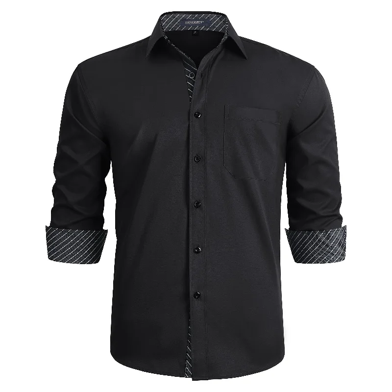 Men's Patchwork Dress Shirt with Pocket - BLACK/WHITE