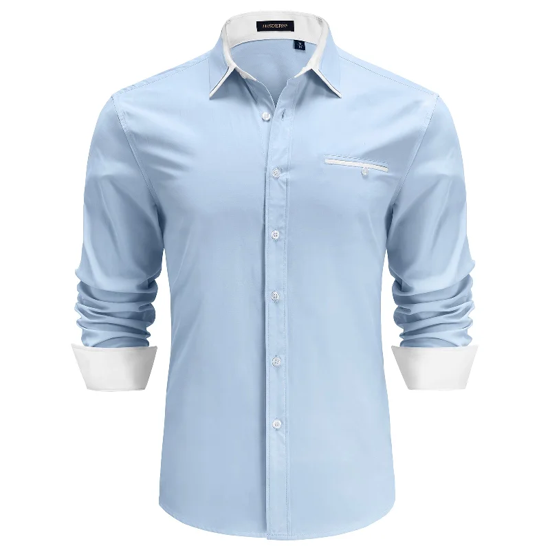 Men's Patchwork Dress Shirt with Pocket - BLUE/WHITE