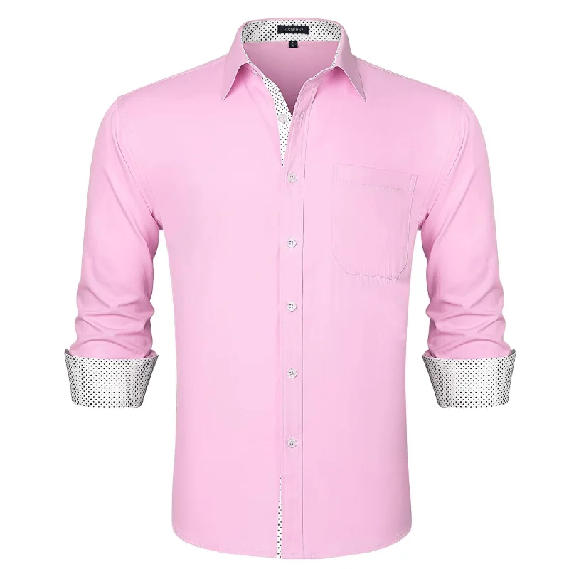 Men's Patchwork Dress Shirt with Pocket - E-PINK/WHITE