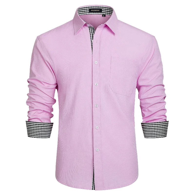 Men's Patchwork Dress Shirt with Pocket - E-PINK