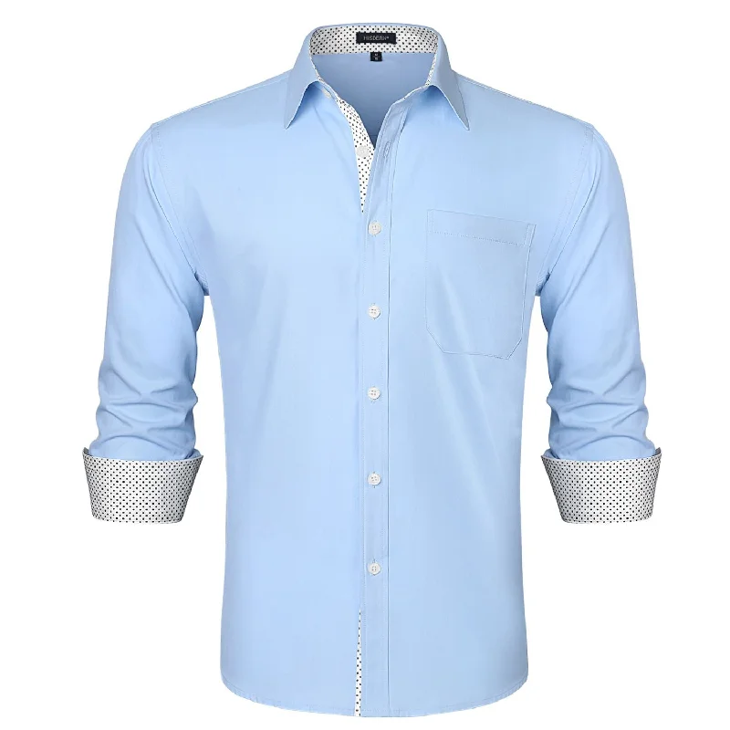 Men's Patchwork Dress Shirt with Pocket - F-BLUE/WHITE