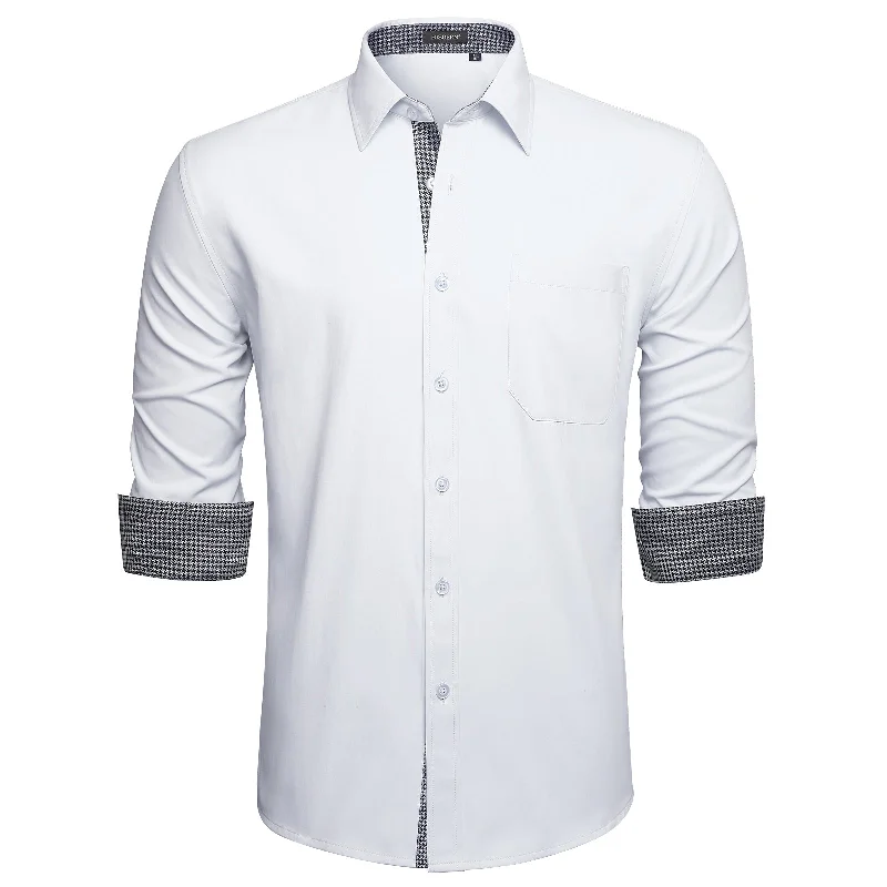 Men's Patchwork Dress Shirt with Pocket - G-WHITE 2