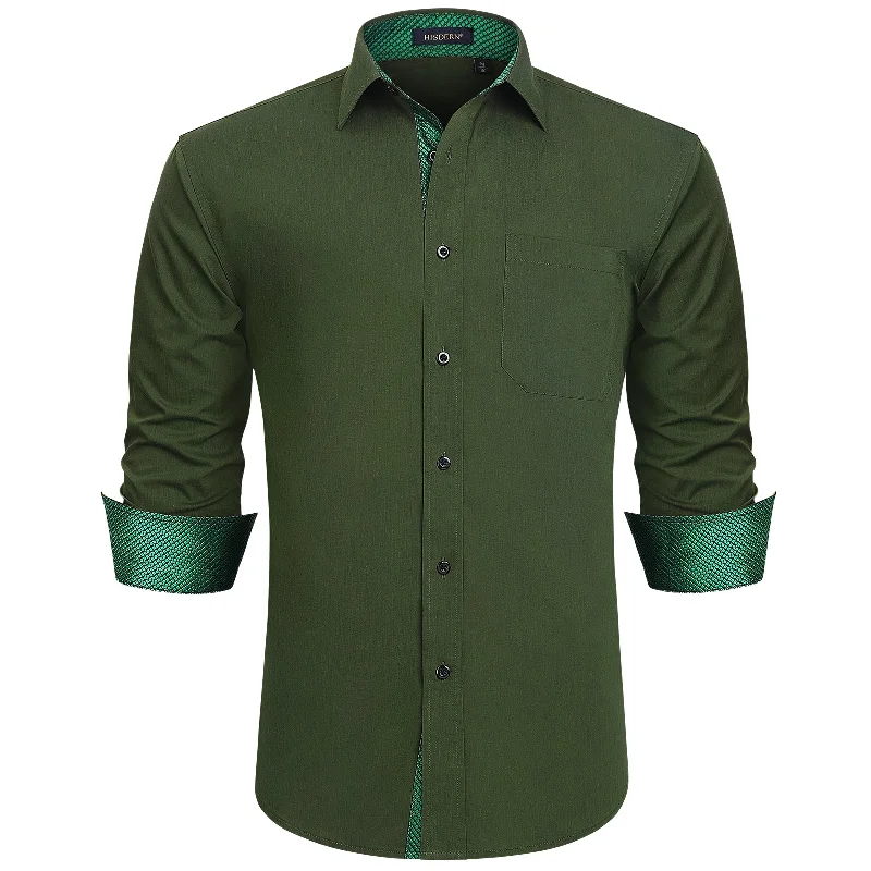 Men's Patchwork Dress Shirt with Pocket - GREEN/PLAID