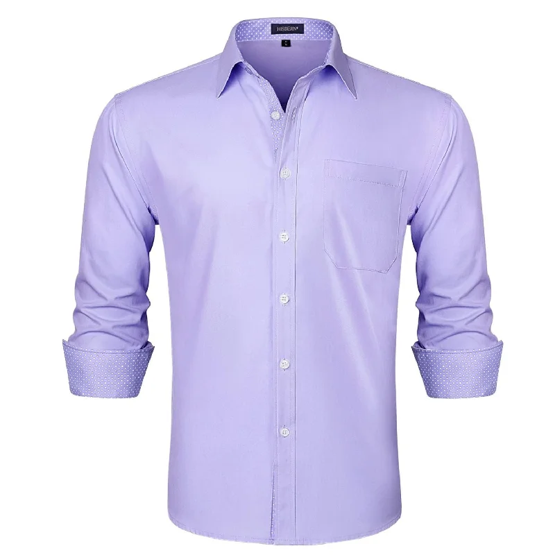 Men's Patchwork Dress Shirt with Pocket - H-PURPLE-1