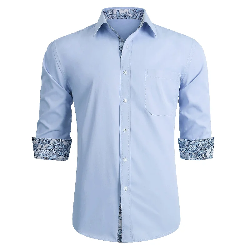 British Style Men's Light Blue Dress Shirt with Pocket - LIGHT BLUE