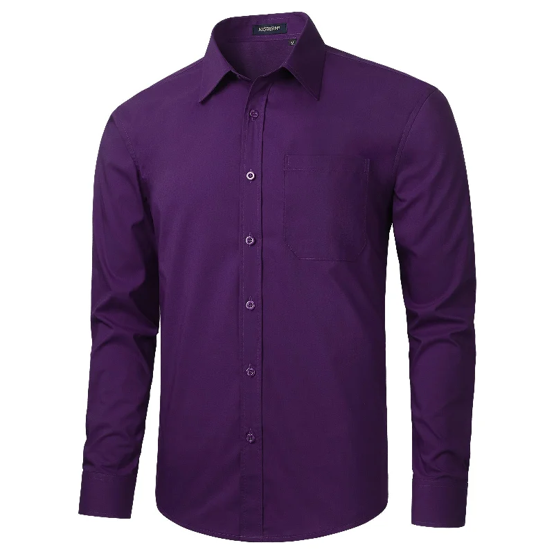 Relaxed Style Men's Dress Shirt with Pocket - PURPLE