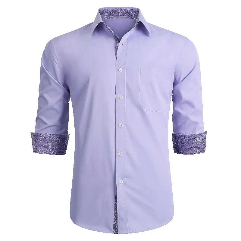 Men's Patchwork Dress Shirt with Pocket - PURPLE