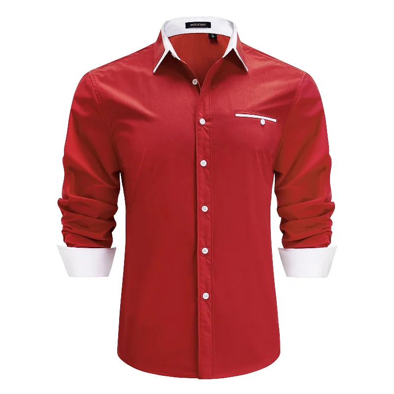 Casual Formal Shirt with Pocket - RED/WHITE