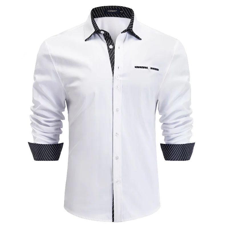 Men's Patchwork Dress Shirt with Pocket - WHITE/BLACK