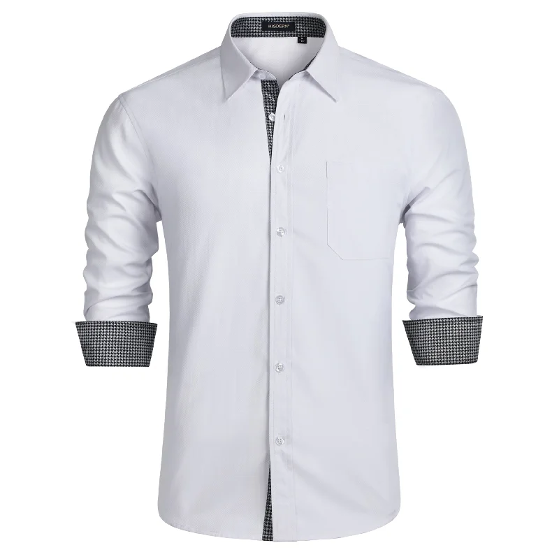 Men's Patchwork Dress Shirt with Pocket - WHITE/PLAID