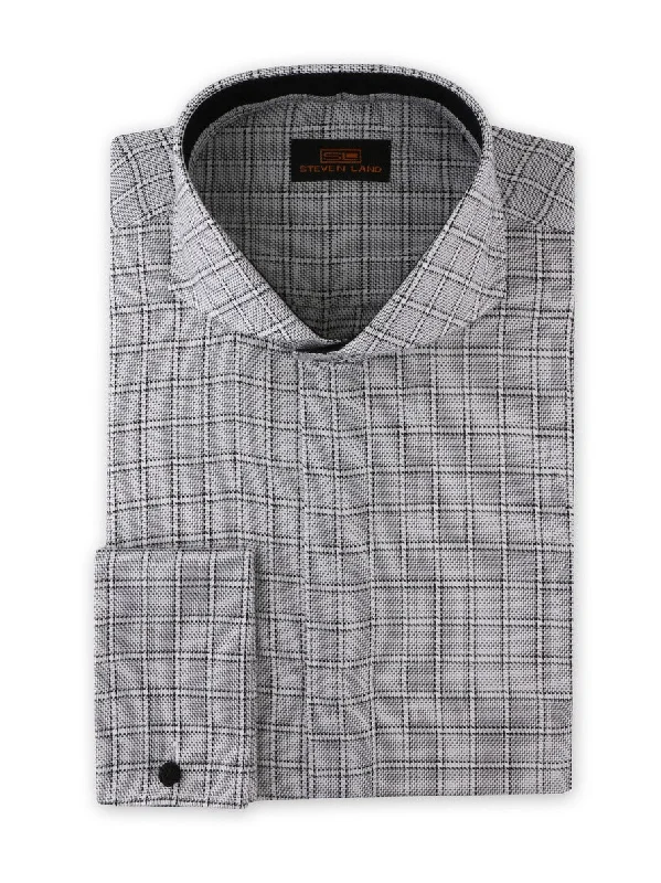 Grey Graph Dress Shirt | Classic Fit | 100% Cotton | Cutaway Collar | French Cuff | DA1913