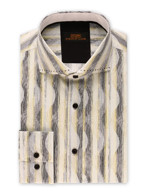 Steven Land | Linear Waves Dress Shirt | Yellow