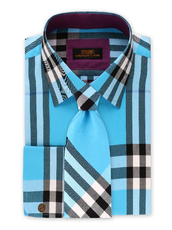 Steven Land | British Dress Shirt + Tie and Hanky + Cufflink | Blue