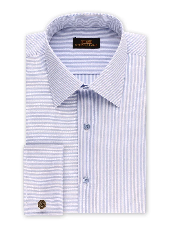 Steven Land | Unique Split Stripes Dress Shirt + Cufflink | Blue