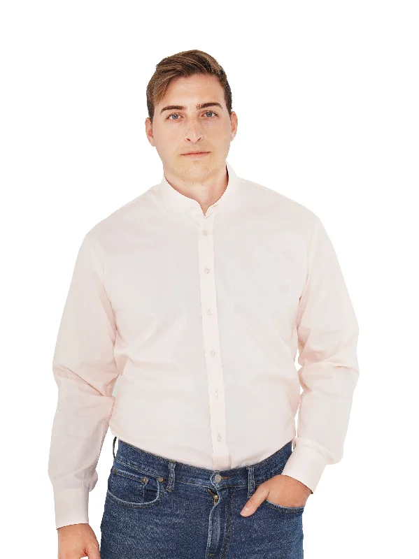 Steven Land | Banded Collar Textured Stretch Dress Shirt in Peach