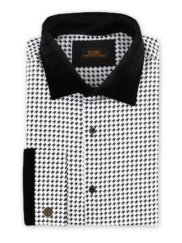 Steven Land | Houndstooth Velvet Dress Shirt + Bow Tie | White King