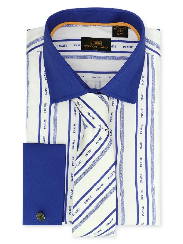 Steven Land | Praise Stripe Cotton Dress Shirt With Matching Mask, Tie, Hanky and Cufflink | Royal