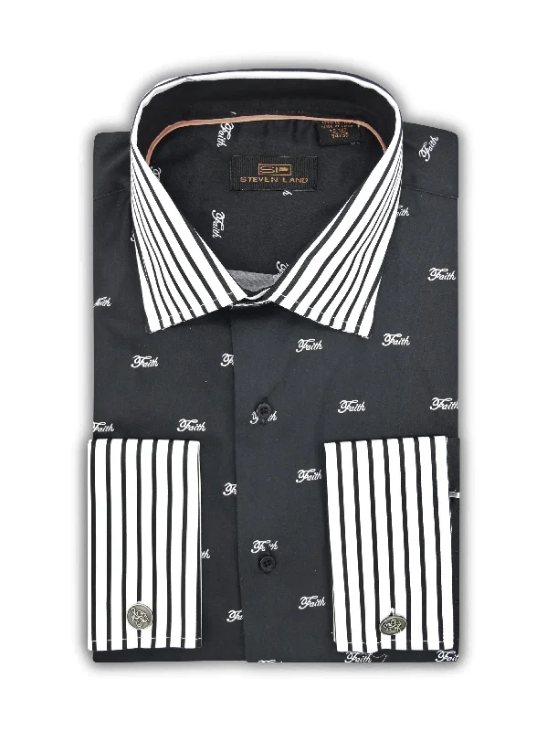 Steven Land | Classic Fit | All Over Faith Stripe Contrast Cotton Dress Shirt