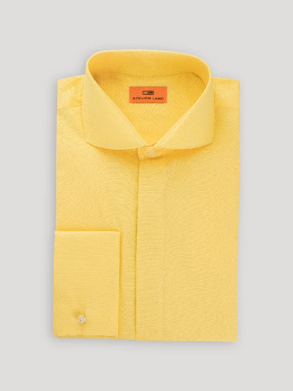 Poplin Dress Shirt Hidden Placket 100% Cotton | Cutaway collar | French Cuff | Color Butter