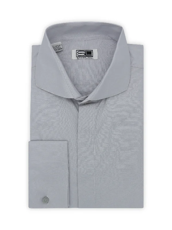 Poplin Dress Shirt Hidden Placket 100% Cotton | Cutaway collar | French Cuff | Color Silver