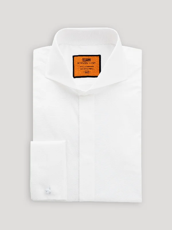 Poplin Dress Shirt Hidden Placket 100% Cotton | Cutaway Collar | French Cuff | Color White