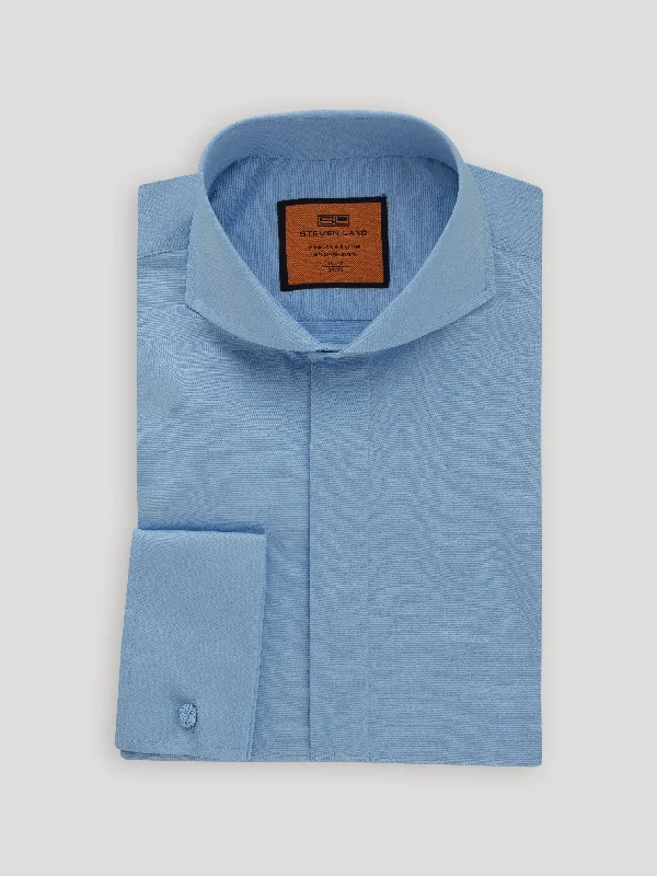 Poplin Dress Shirt | Hidden Placket | 100% Cotton | Cutaway Collar | French Cuff | Light Blue Color