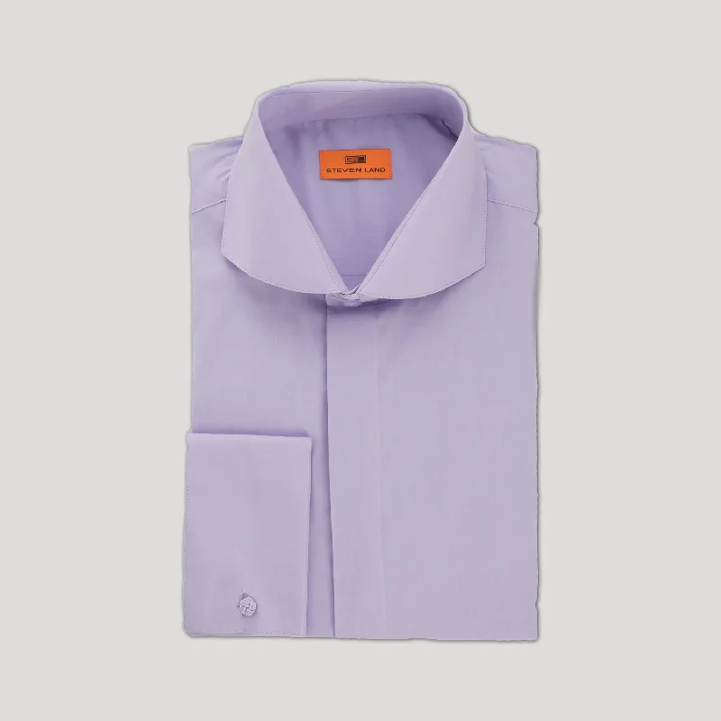 Poplin Dress Shirt Hidden Placket 100% Cotton | Cutaway collar | French Cuff | Color Lilac