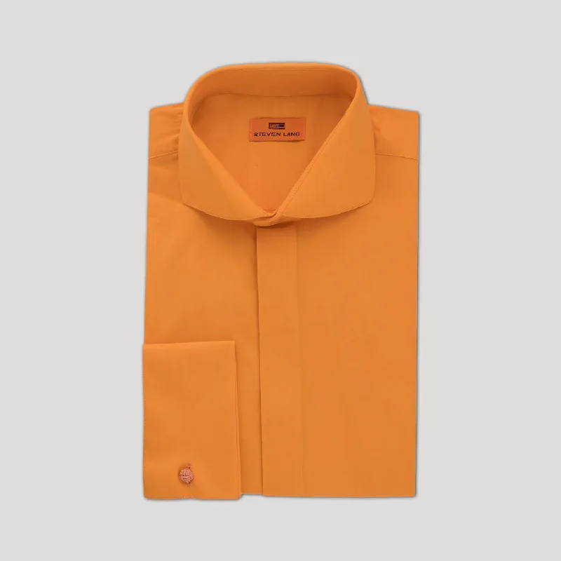 Poplin Dress Shirt Hidden Placket 100% Cotton | Cutaway collar | French Cuff | Color Orange