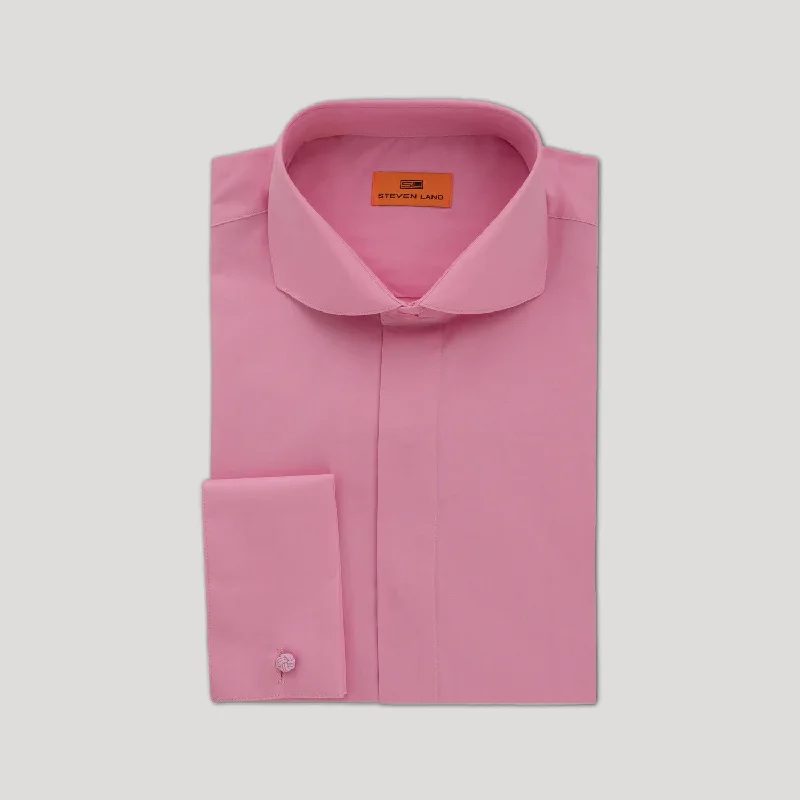 Poplin Dress Shirt Hidden Placket 100% Cotton | Cutaway collar | French Cuff | Color Pink