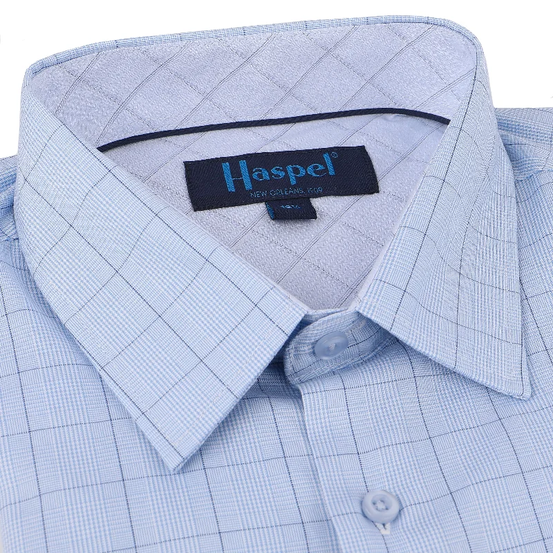 Light Blue Glen Plaid Tailored Fit Dress Shirt