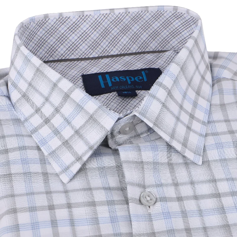 Light Blue & Grey Plaid Tailored Fit Dress Shirt