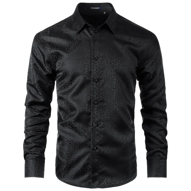 Men's Long Sleeve Shirt With Printing - 02-BLACK