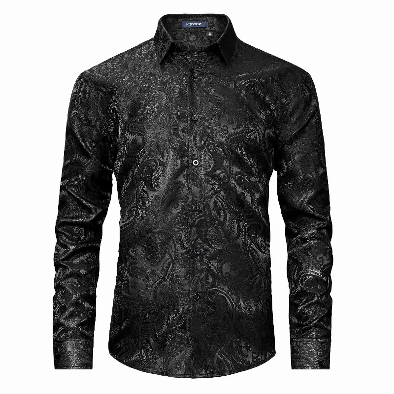 Men's Long Sleeve Shirt With Printing - BLACK-2