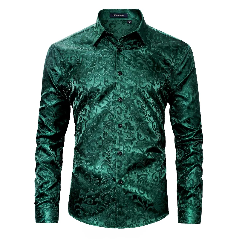 Men's Long Sleeve Shirt With Printing - GREEN-1