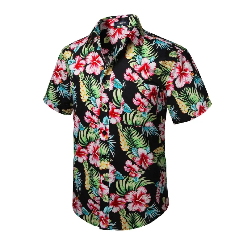 Funky Hawaiian Shirts with Pocket - BLACK-1