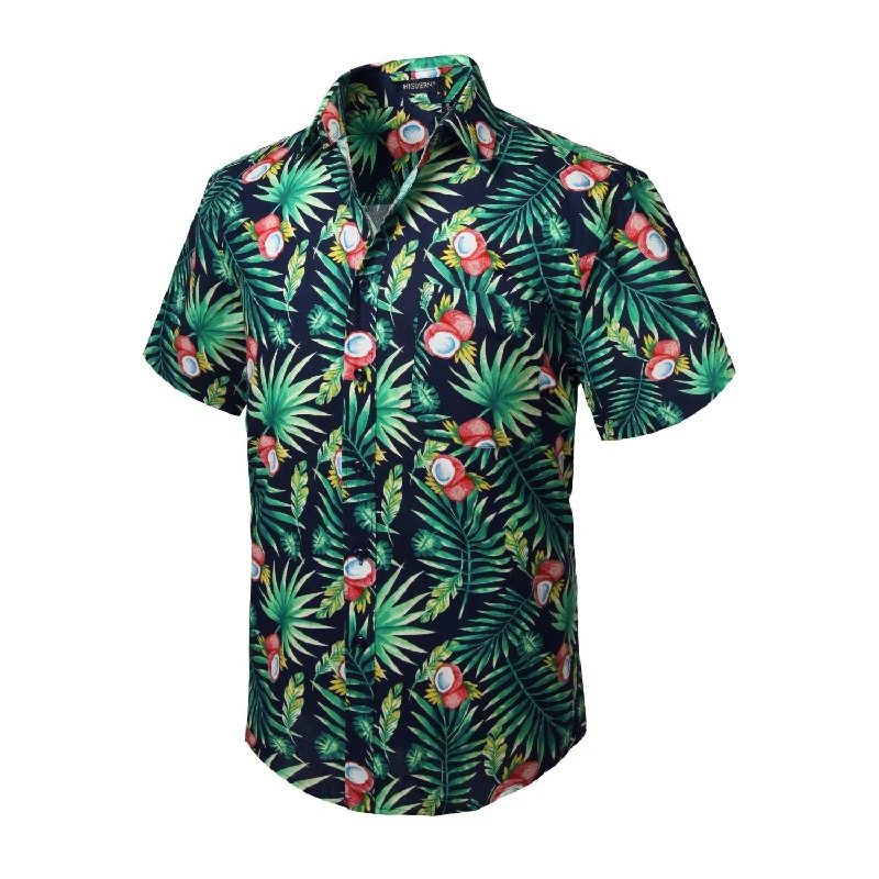 Funky Hawaiian Shirts with Pocket - NAVY BLUE/GREEN