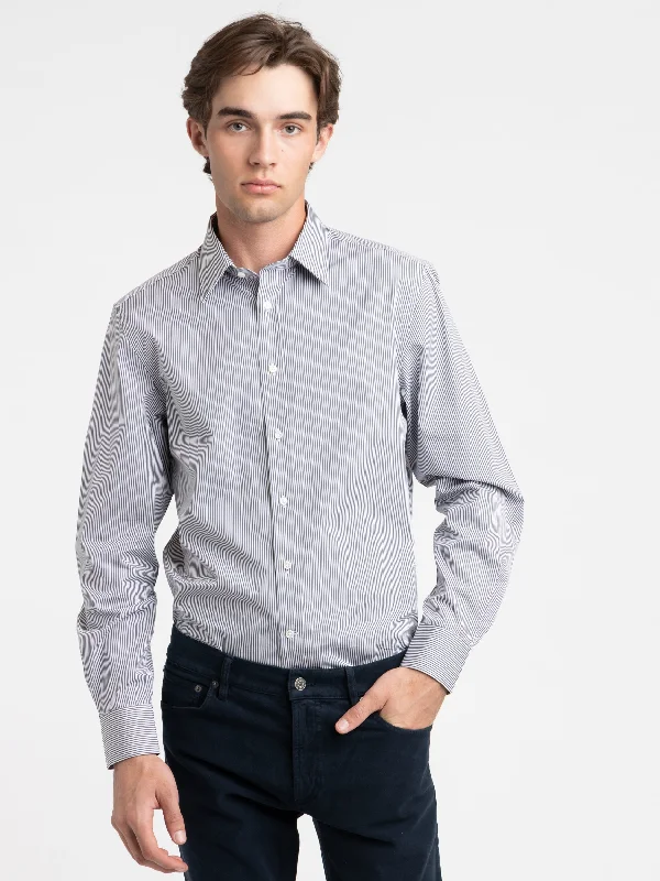 Fashion Must-have Grey/White Bengal-Stripe Poplin Shirt