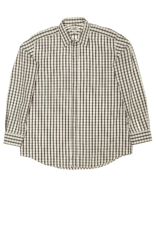 Hermes - White and Gray Checkered Long Sleeve Button Down - IT 43