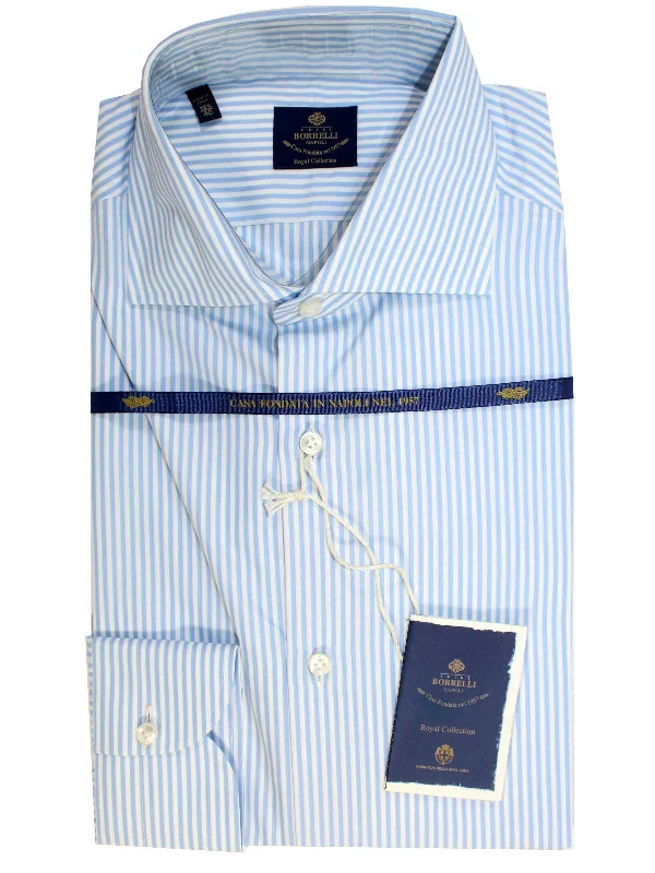 High-end Wear Luigi Borrelli Dress Shirt ROYAL COLLECTION White Blue Stripes 40 - 15 3/4 High-end Wear Luigi Borrelli Dress Shirt ROYAL COLLECTION White Blue Stripes 40 - 15 3/4