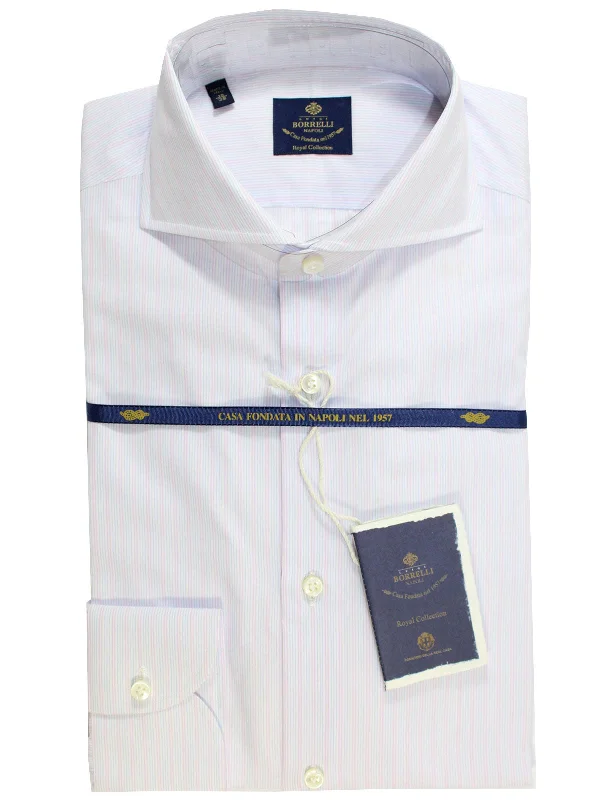 Exquisite Details Luigi Borrelli Dress Shirt ROYAL COLLECTION Light Pink Blue Thin Stripes 38 - 15 SALE Exquisite Details Luigi Borrelli Dress Shirt ROYAL COLLECTION Light Pink Blue Thin Stripes 38 - 15 SALE