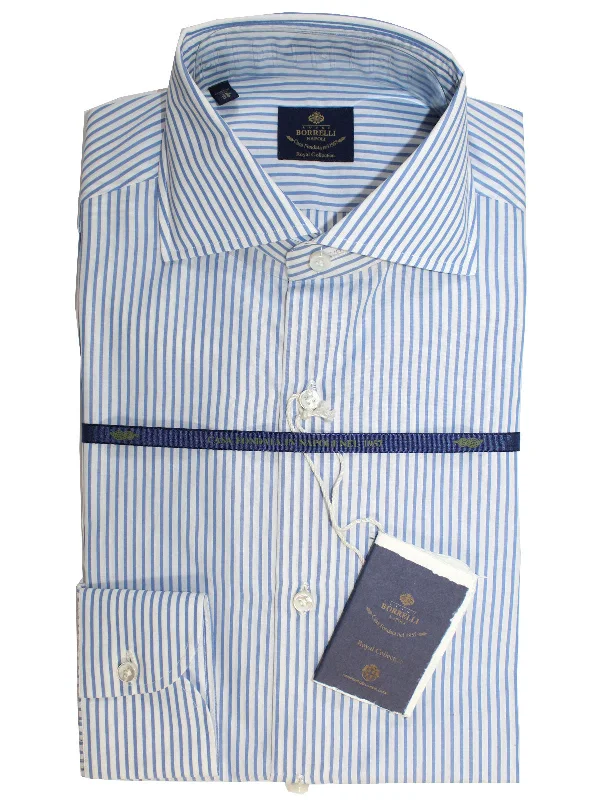 Fashion Touch Luigi Borrelli Dress Shirt ROYAL COLLECTION White Blue Stripes 38 - 15 Fashion Touch Luigi Borrelli Dress Shirt ROYAL COLLECTION White Blue Stripes 38 - 15