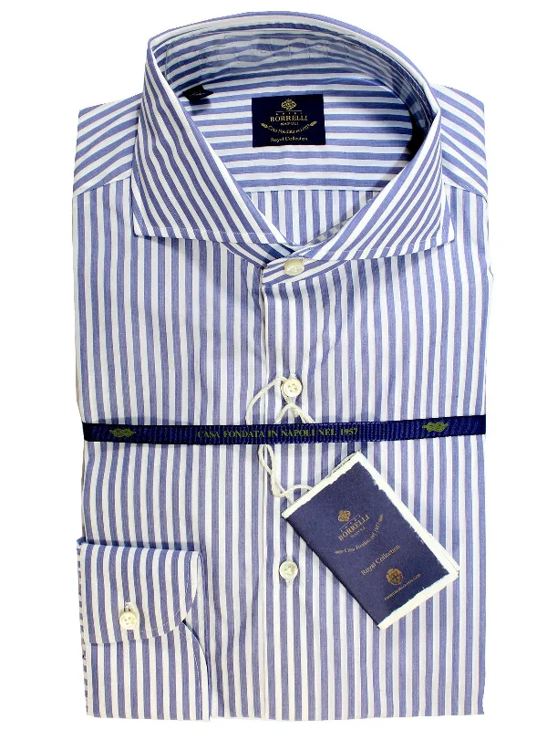 Leisure Sports Luigi Borrelli Dress Shirt ROYAL COLLECTION White Blue Stripes 38 - 15 Leisure Sports Luigi Borrelli Dress Shirt ROYAL COLLECTION White Blue Stripes 38 - 15