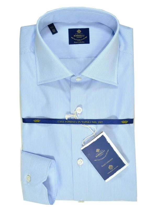 Energy Plan Luigi Borrelli Dress Shirt ROYAL COLLECTION White Blue Stripes 40 - 15 3/4 Energy Plan Luigi Borrelli Dress Shirt ROYAL COLLECTION White Blue Stripes 40 - 15 3/4