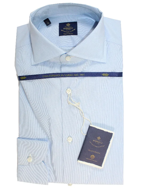 Summer Selection Luigi Borrelli Dress Shirt ROYAL COLLECTION White Blue Thin Stripes 38 - 15 Summer Selection Luigi Borrelli Dress Shirt ROYAL COLLECTION White Blue Thin Stripes 38 - 15