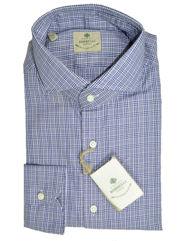 Luxury Classic Luigi Borrelli Dress Shirt White Navy Check Plaid 40 - 15 3/4 SALE